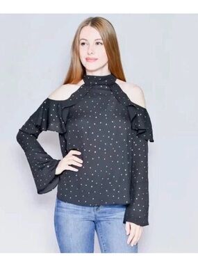 Amanda Uprichard Cold-Shoulder Top with Metallic Stars - Petite
